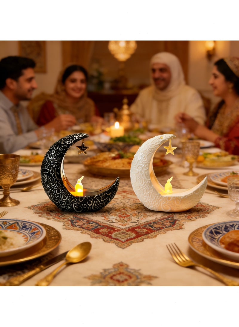 Ramadan Lights, 4-Pack LED Candle Light, Moon-Shaped with Built-in Battery, Ready-to-Use Tabletop Decor for Ramadan Decorations - Image 3